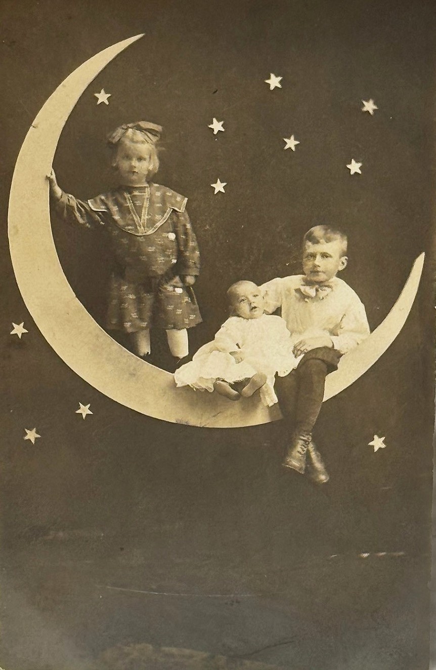 Studio Children Paper Moon Cut-Out 1909 Real Photo Postcard