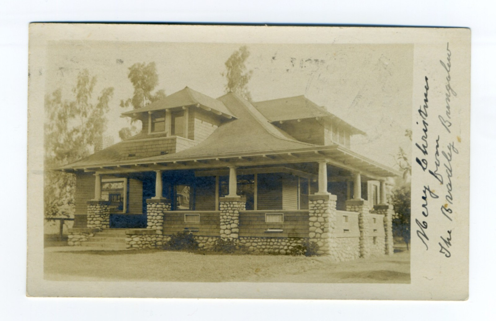 Pasadena California The Bradley Bungalow Merry Christmas 1906 Real Photo Postcard