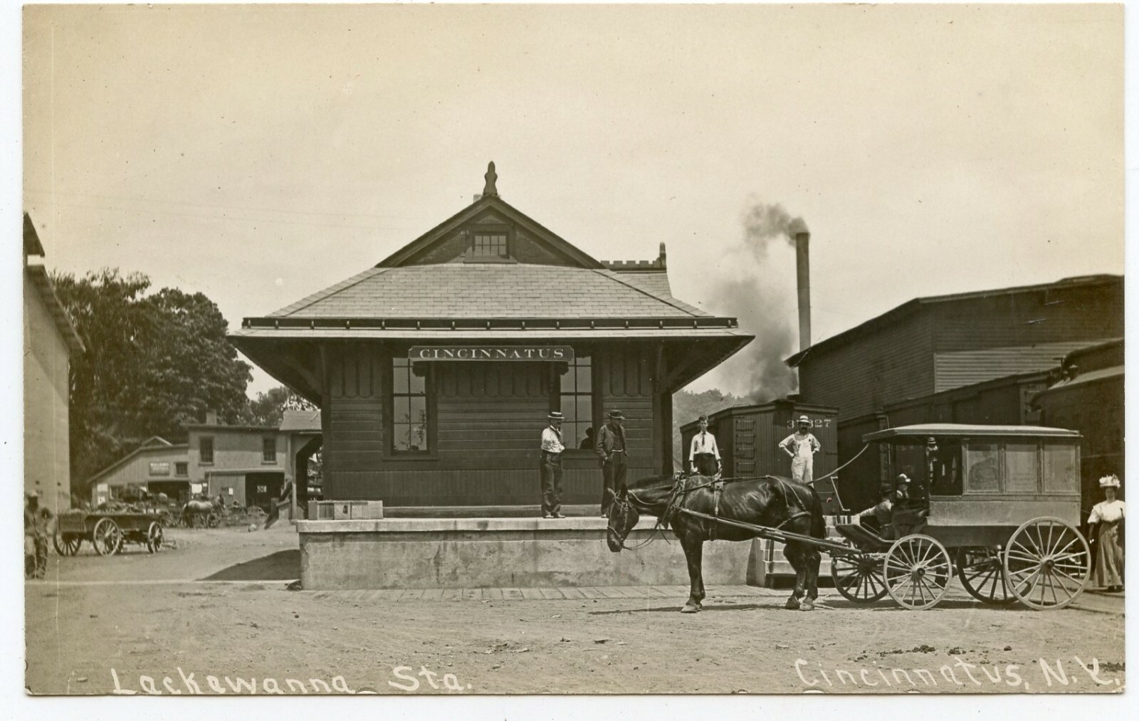 Cincinnatus New York Cortland County Railroad Depot Station Stage Real Photo Postcard