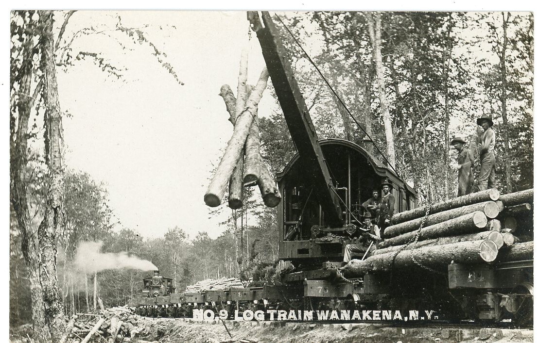 Wanakena Cranberry Lake Adirondacks New York Railroad Logging Train Real Photo Postcard