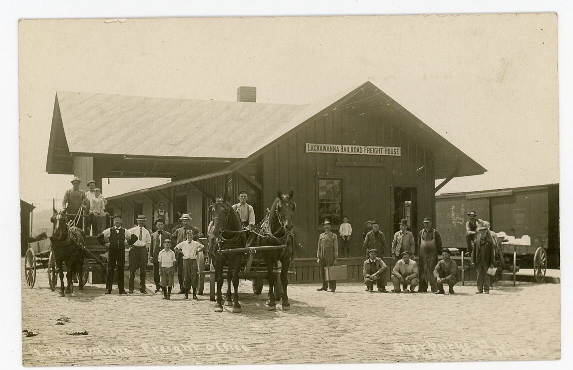 Sherburne Chenango County New York Railroad Station Depot Wagons People Real Photo Postcard