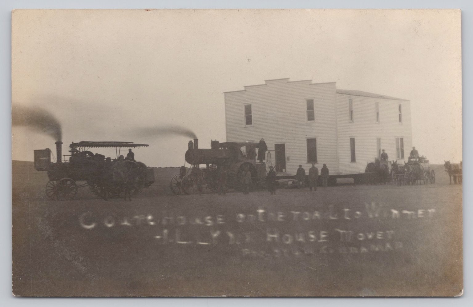 North Dakota Courthouse Move By Steam Power Tractors Real Photo Postcard