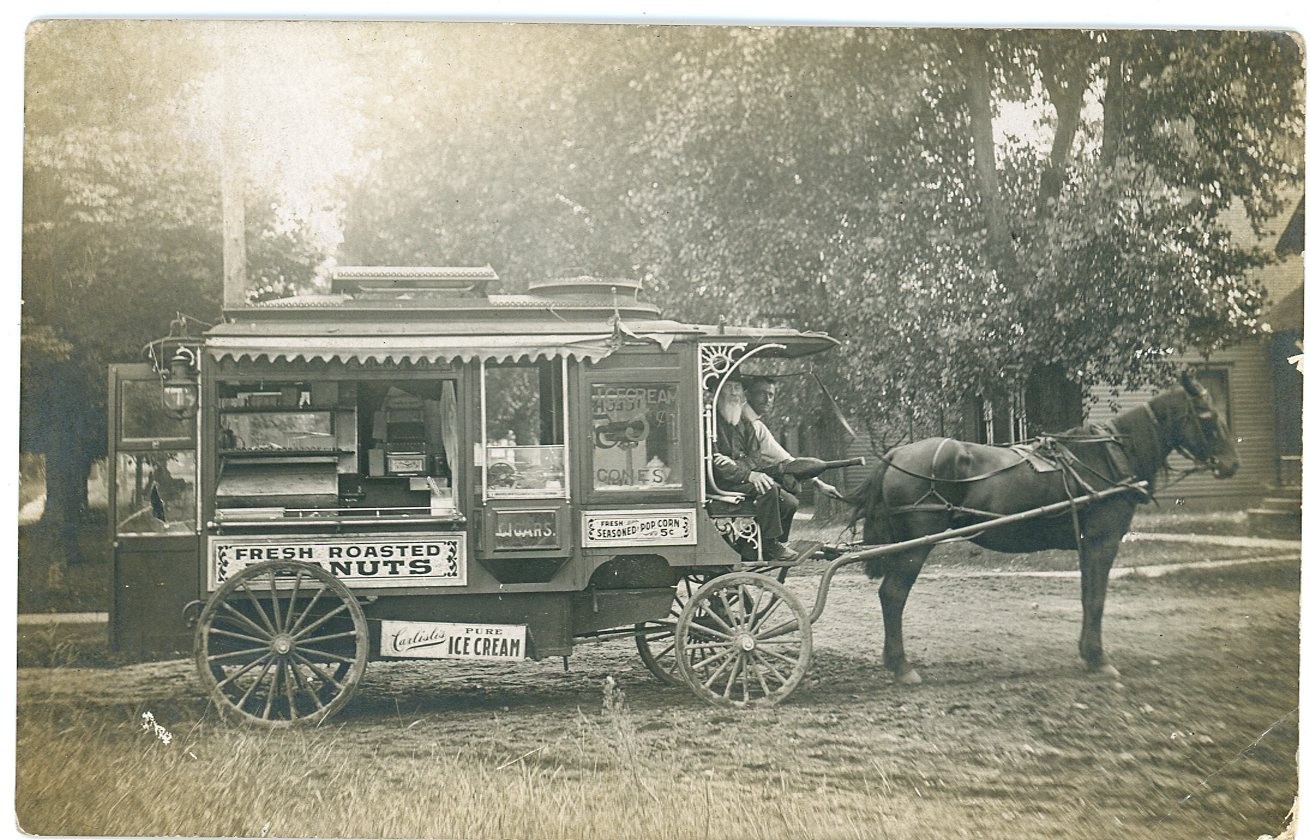 Carlisle Horse Drawn Wagon Ice Cream Vendor Roasted Peanuts Popcorn Real Photo Postcard