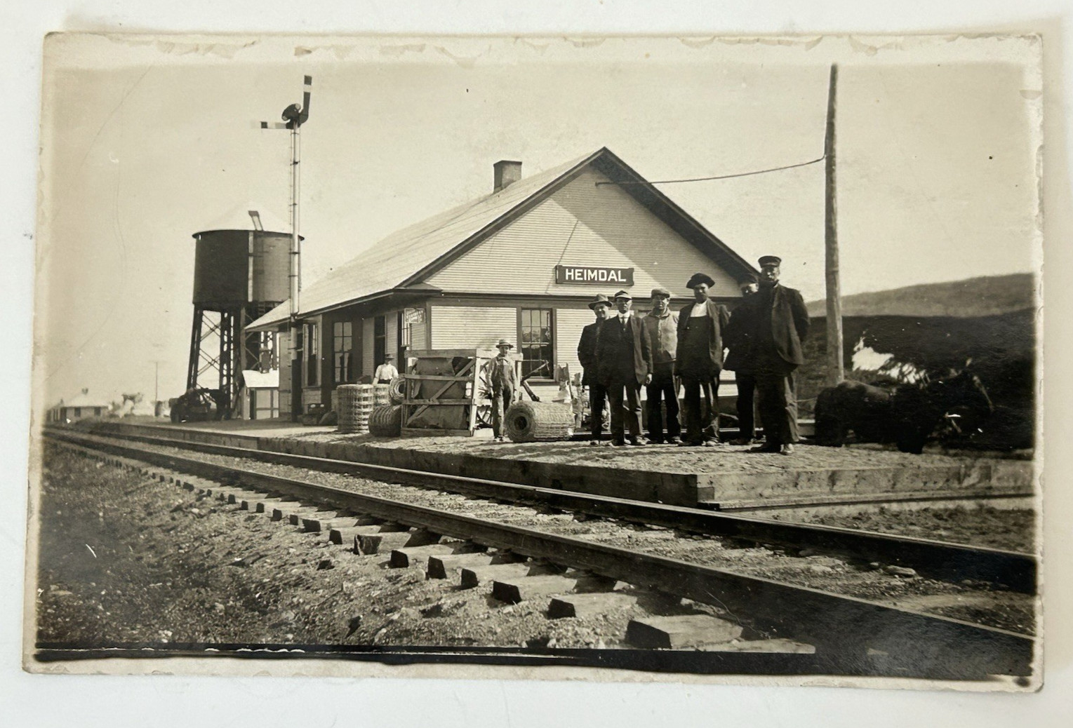 Heimdal North Dakota Train Railroad Depot 1910 Real Photo Postcard