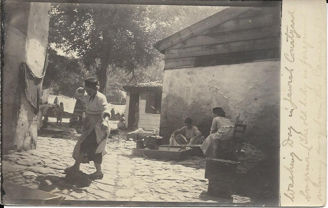 Smyrna Greece Turkey Washing Day Jewish Courtyard 1910 Real Photo Postcard
