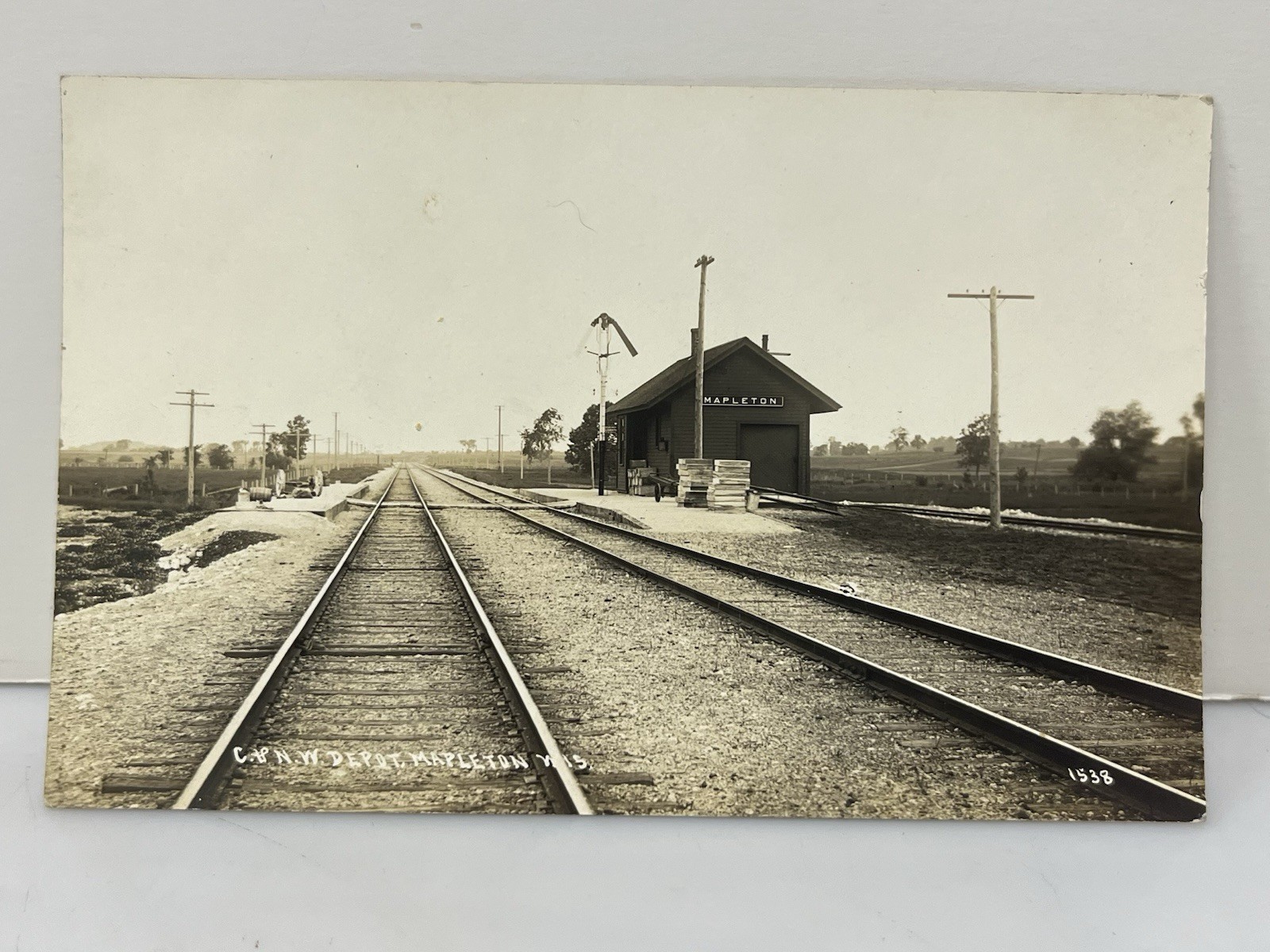 Mapleton Wisconsin Chicago & North Western Railroad Depot Real Photo Postcard