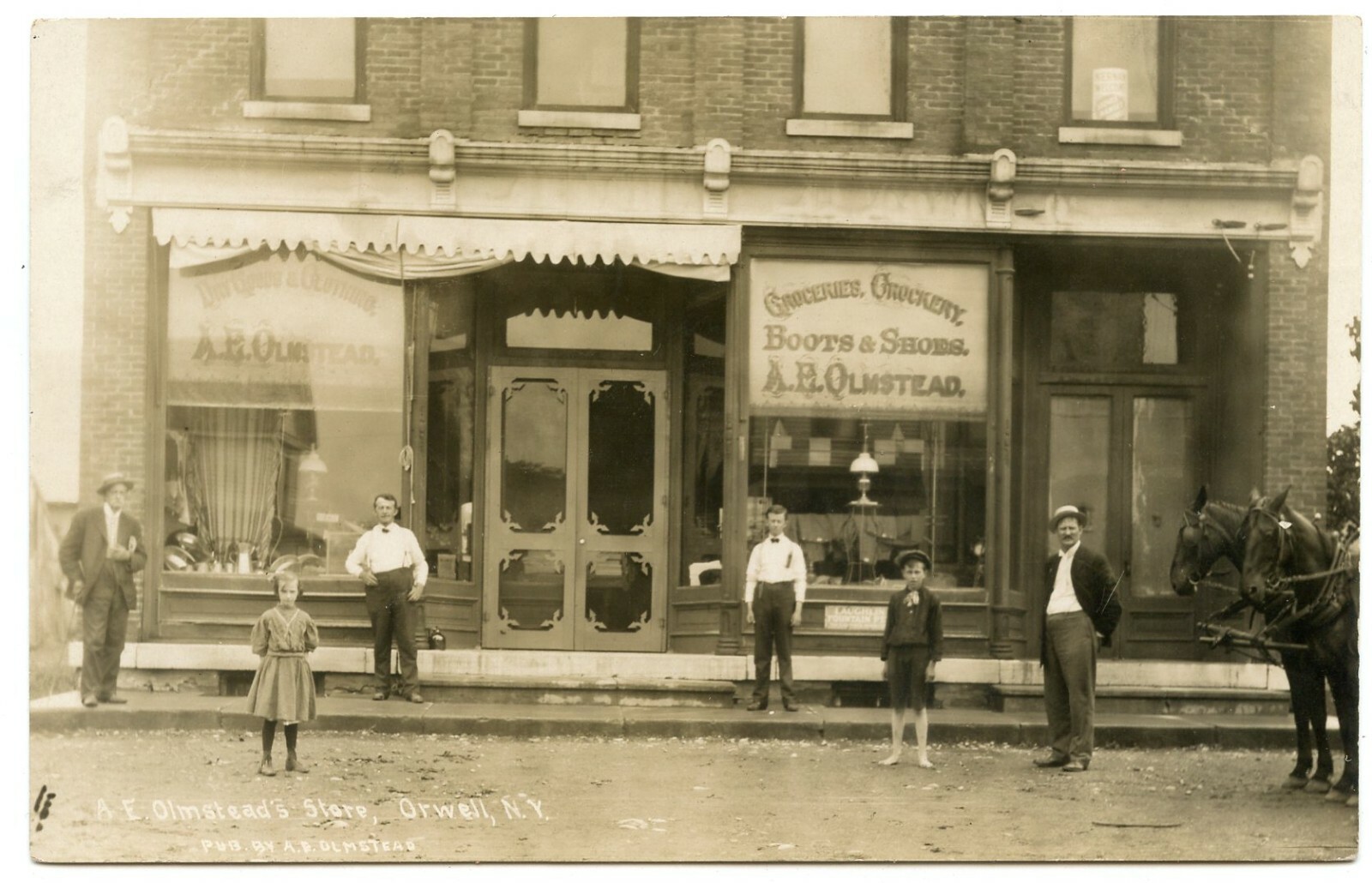 Orwell Oswego County New York Olmsted Store Front Groceries Crocks Boots Shoes Real Photo Postcard