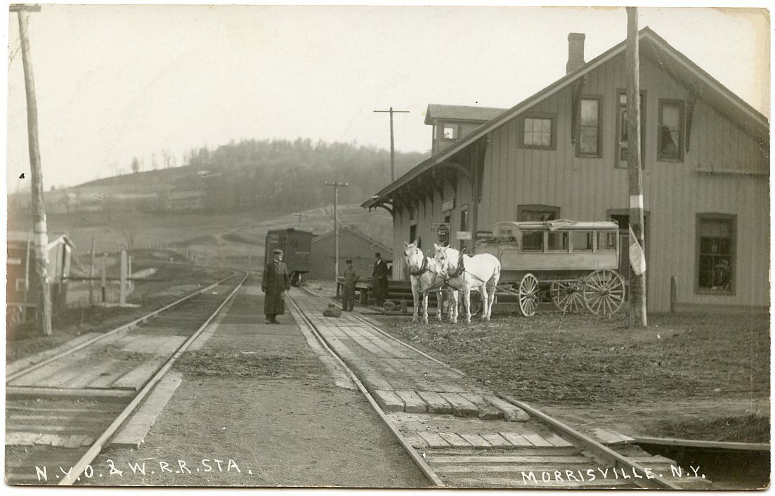 Morrisville New York Madison County NYO&WRR Railroad Station Depot Real Photo Postcard
