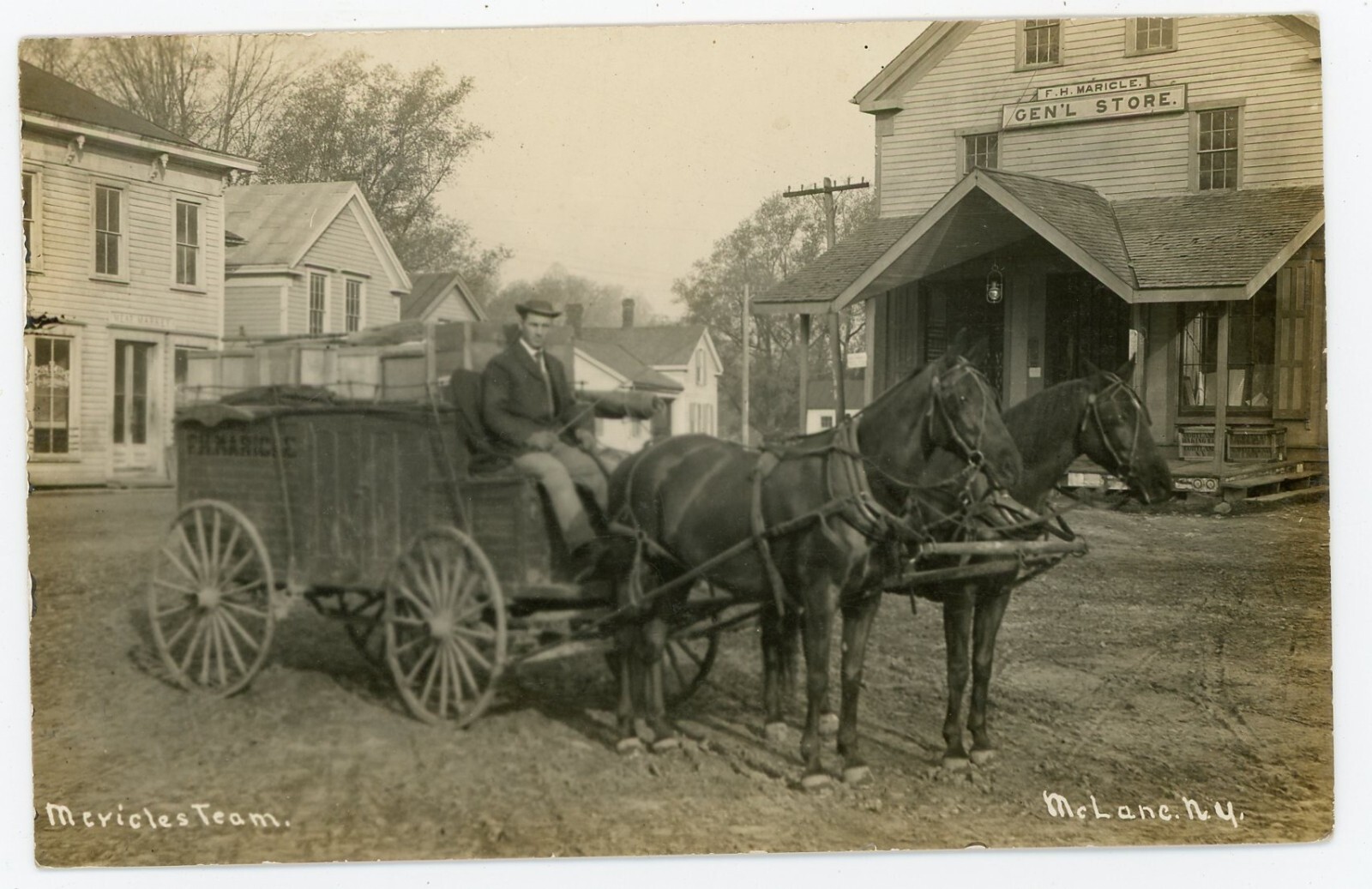 Tompkins County New York McLane Maricle Store And Delivery Wagon Real Photo Postcard