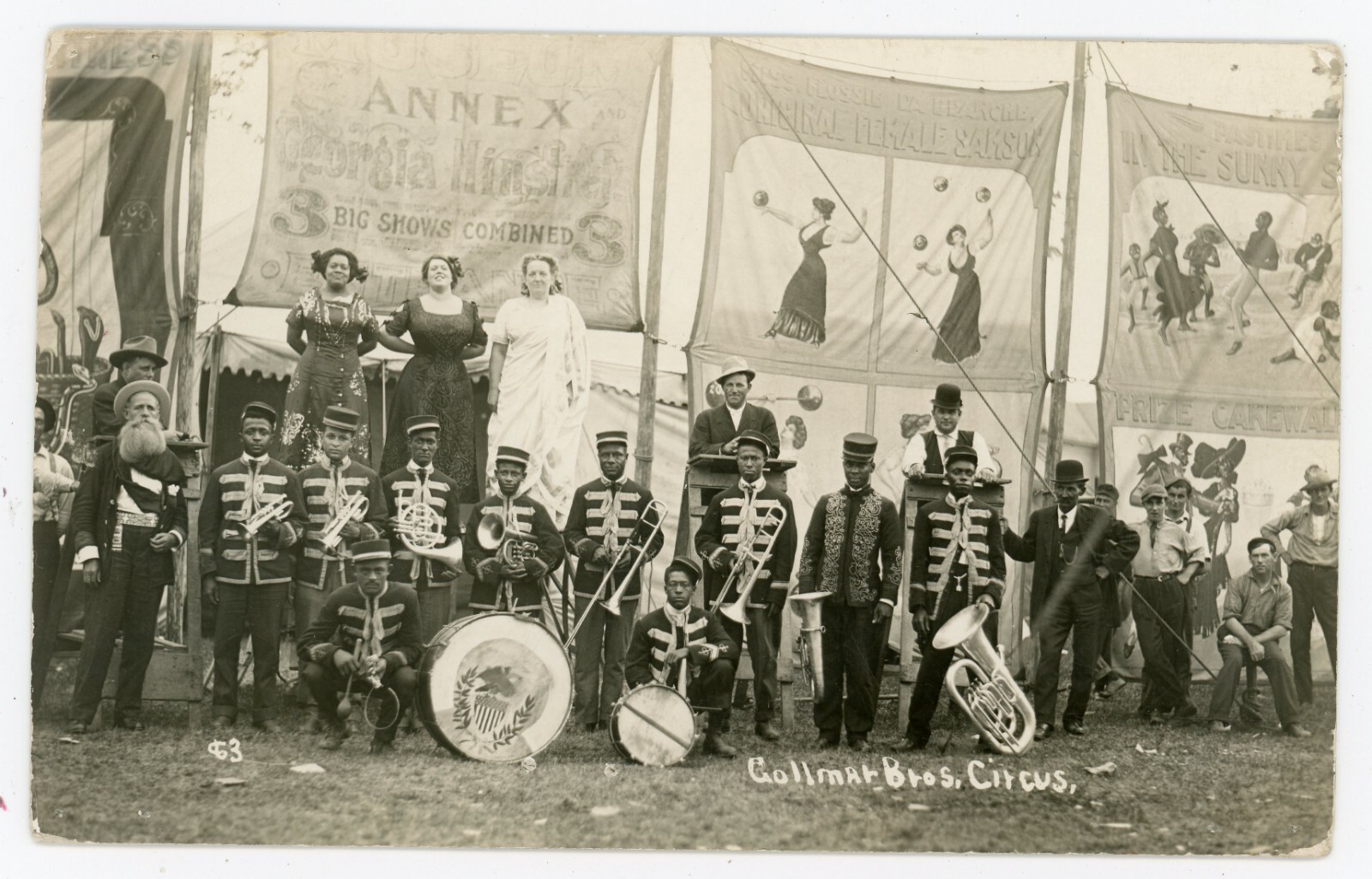 Gollmar Brothers Circus Black Americans Band With Sunny South Banner Real Photo Postcard