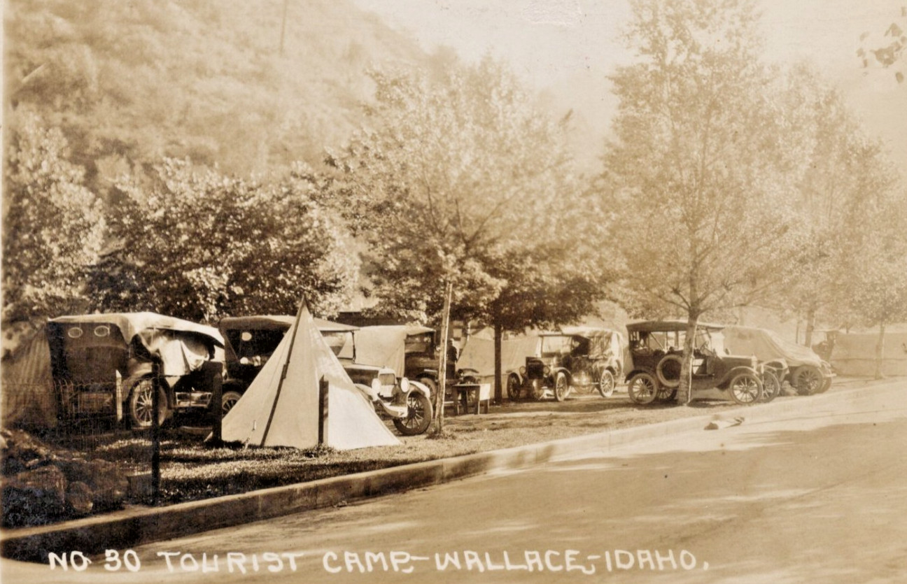 Wallace Idaho Tourist Camp Early Cars Camping 1920s Real Photo Postcard