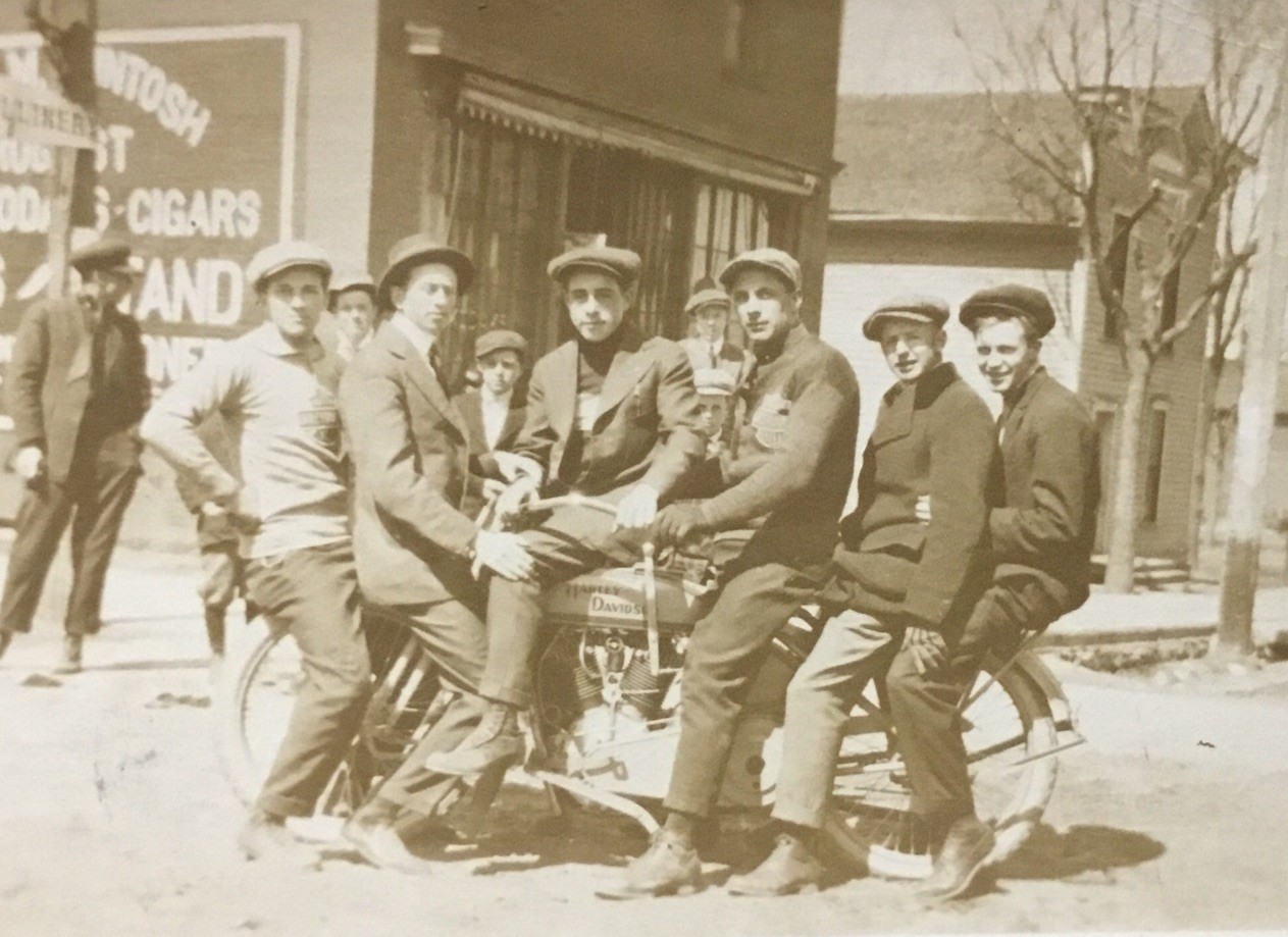 Young Men On Harley Davidson Motorcycle 1910 Real Photo Postcard