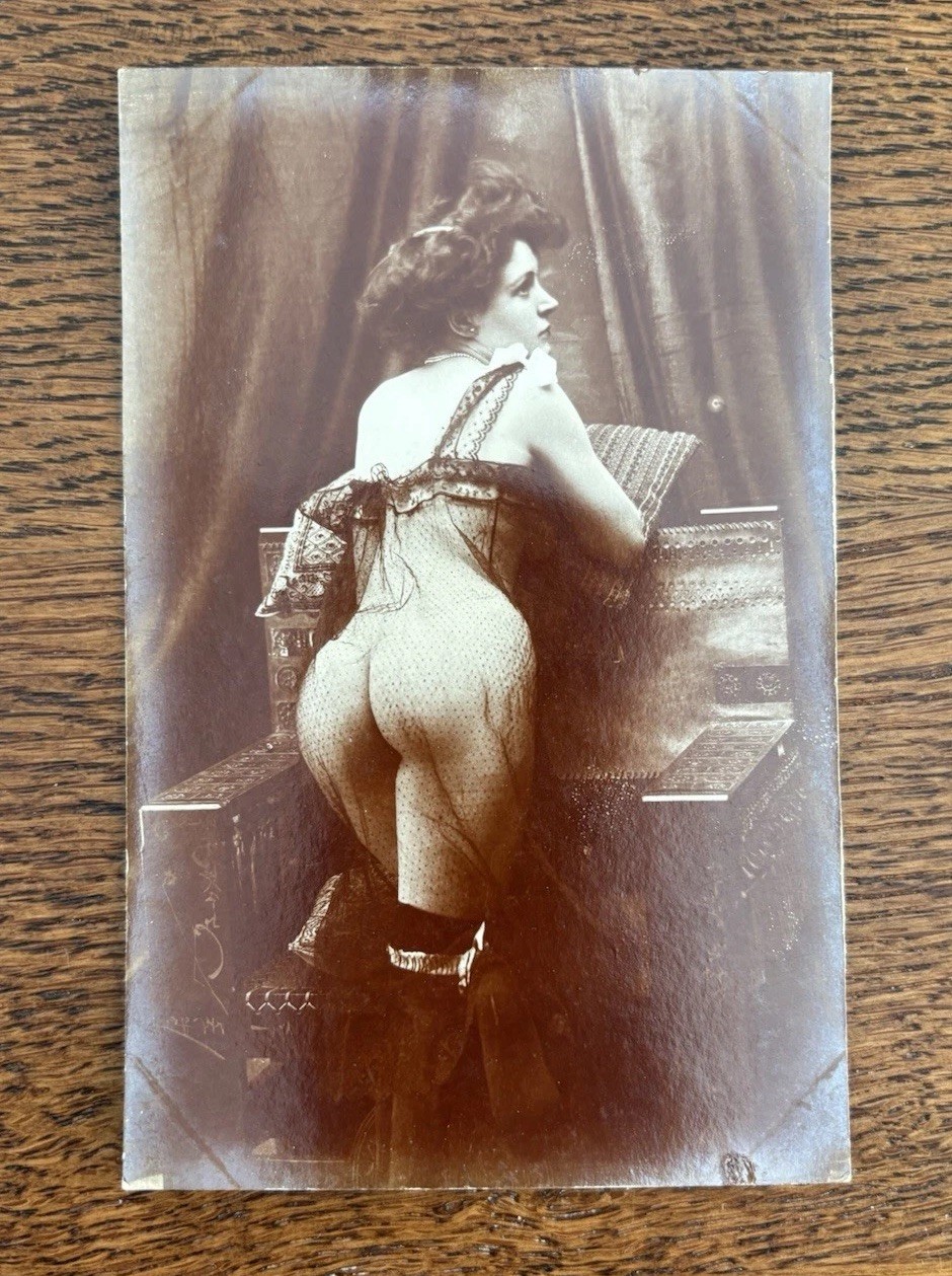 French Woman Bending Over On Chair 1910s Real Photo Postcard