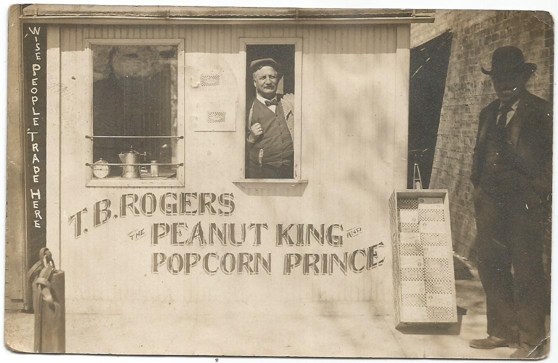 Coloma Michigan T.B. Rogers Peanut And Popcorn Stand 1907 Real Photo Postcard