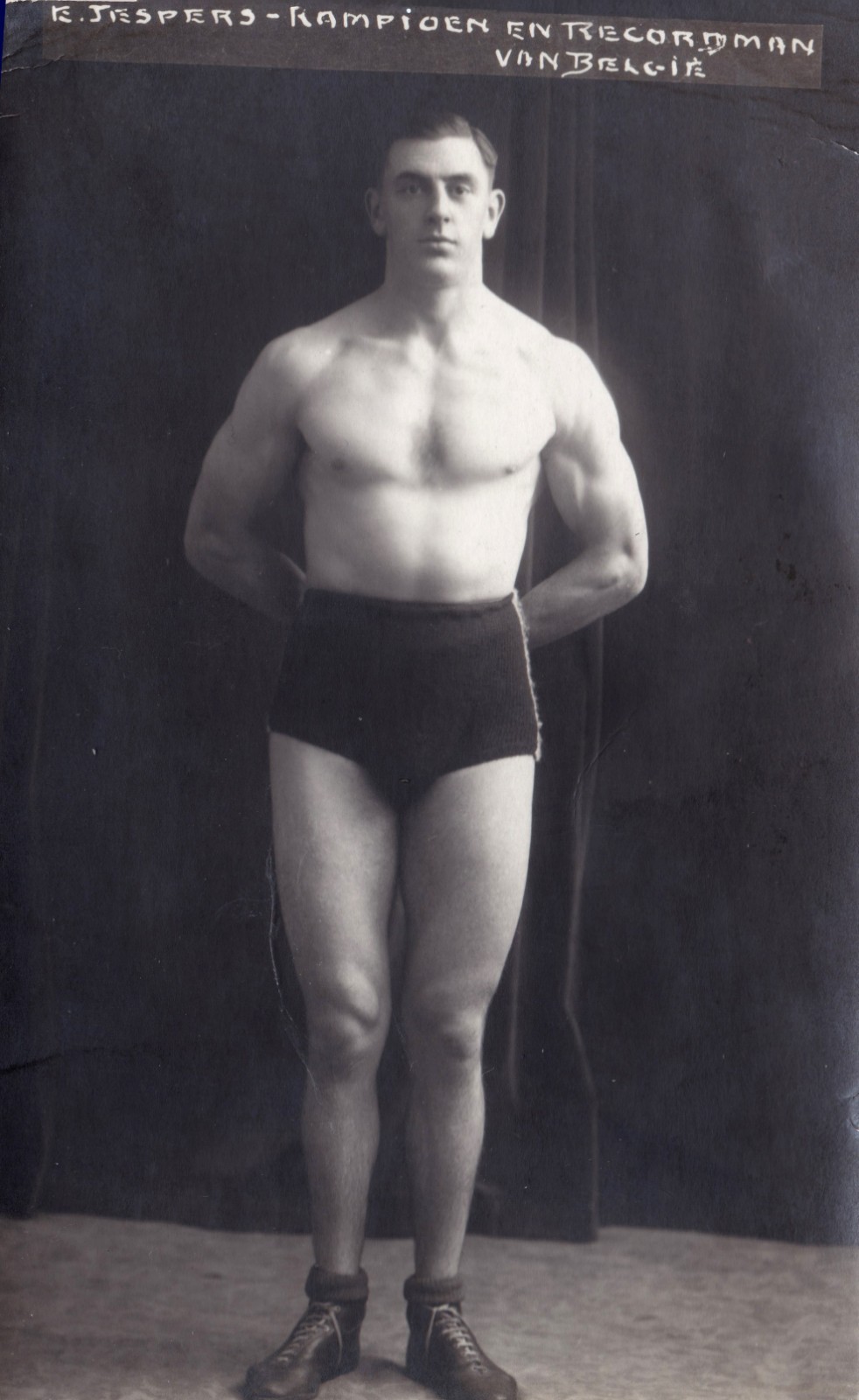 R. Jaspers Champion Belgian Wrestler Shirtless Real Photo Postcard