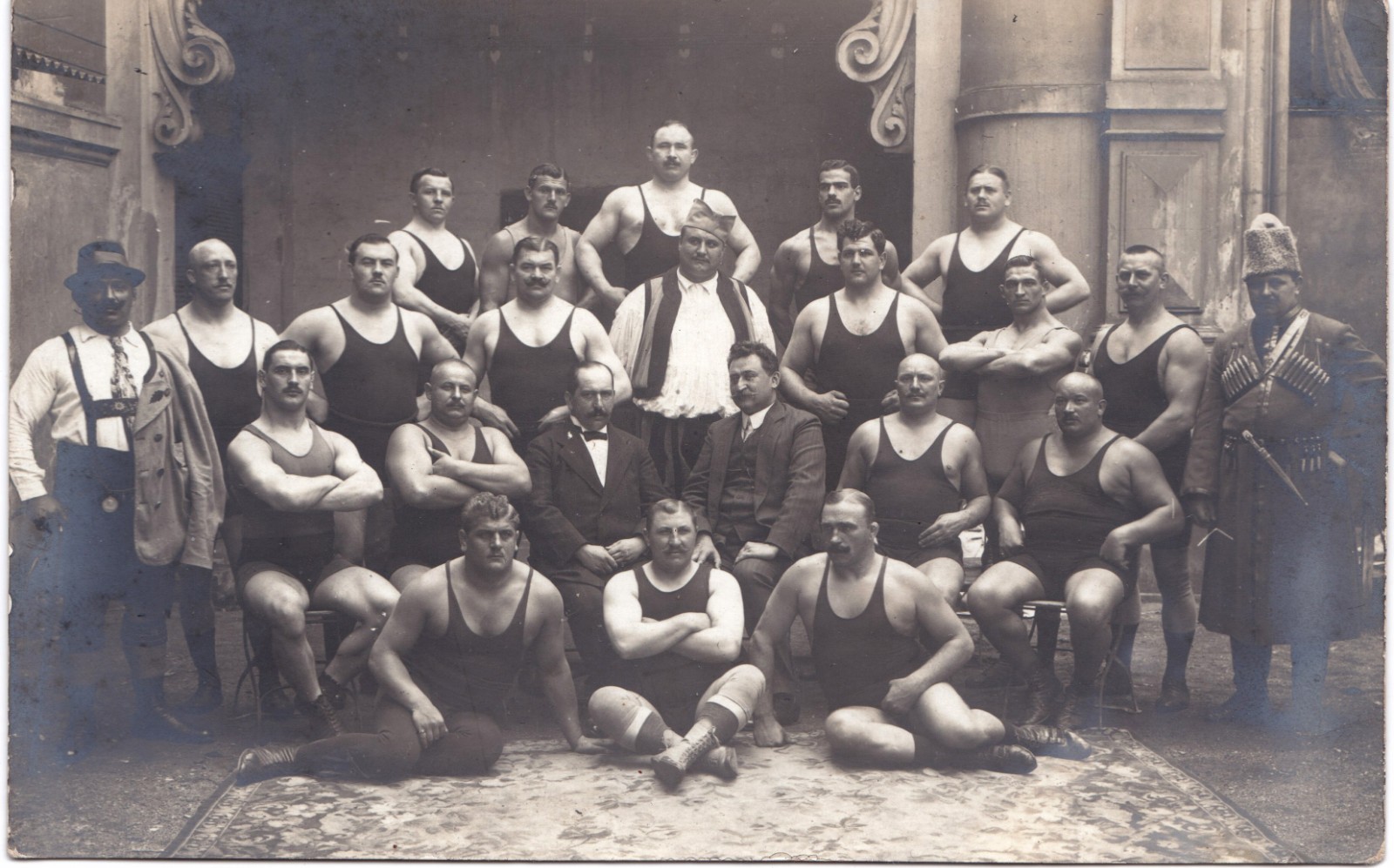 Large Group of Mature German Strongmen Studio Portrait Real Photo Postcard