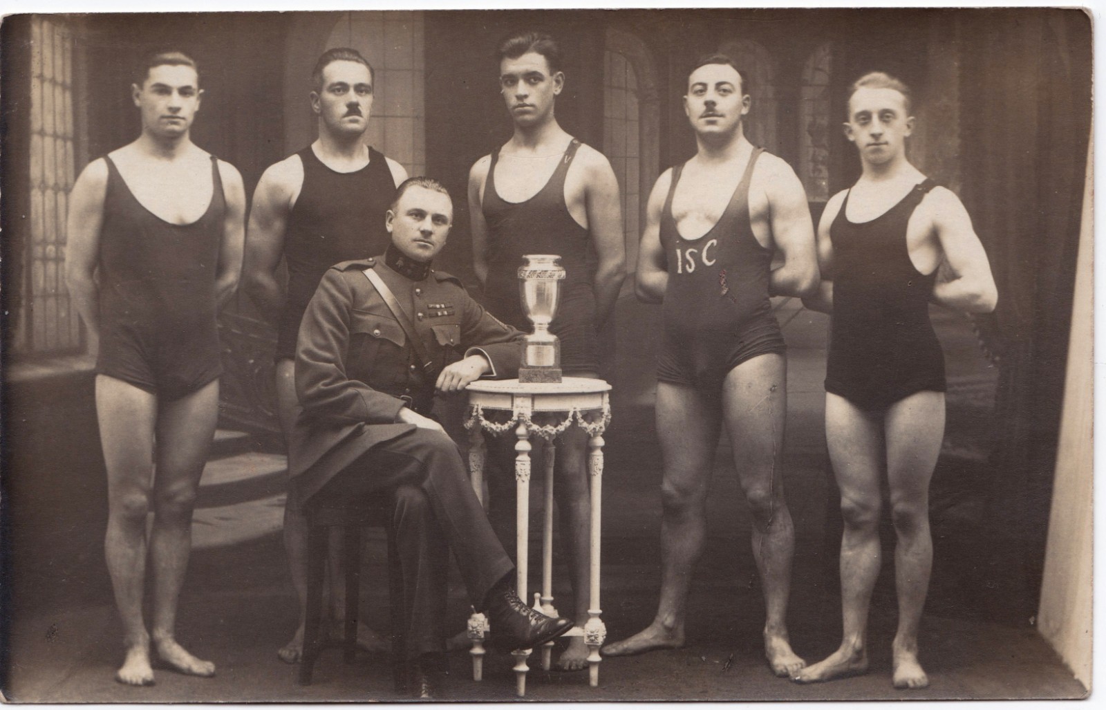 Five Gymnasts Close-Fitting Outfits Gay Interest Photo