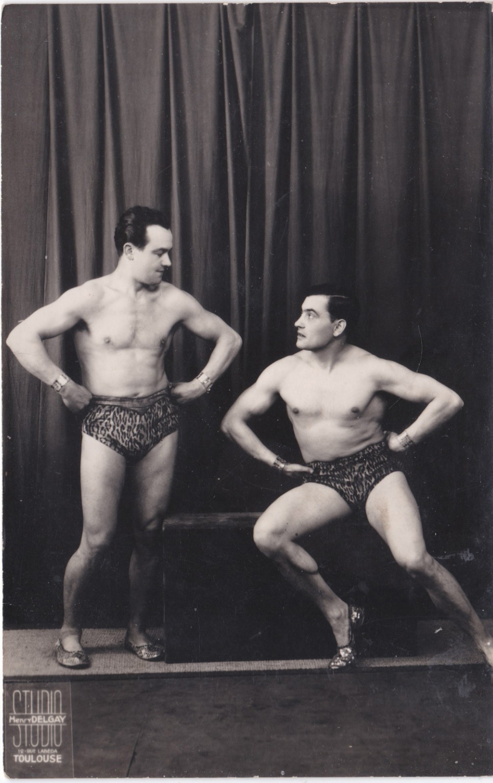 French Wrestlers In Leopardskin Briefs Real Photo Postcard