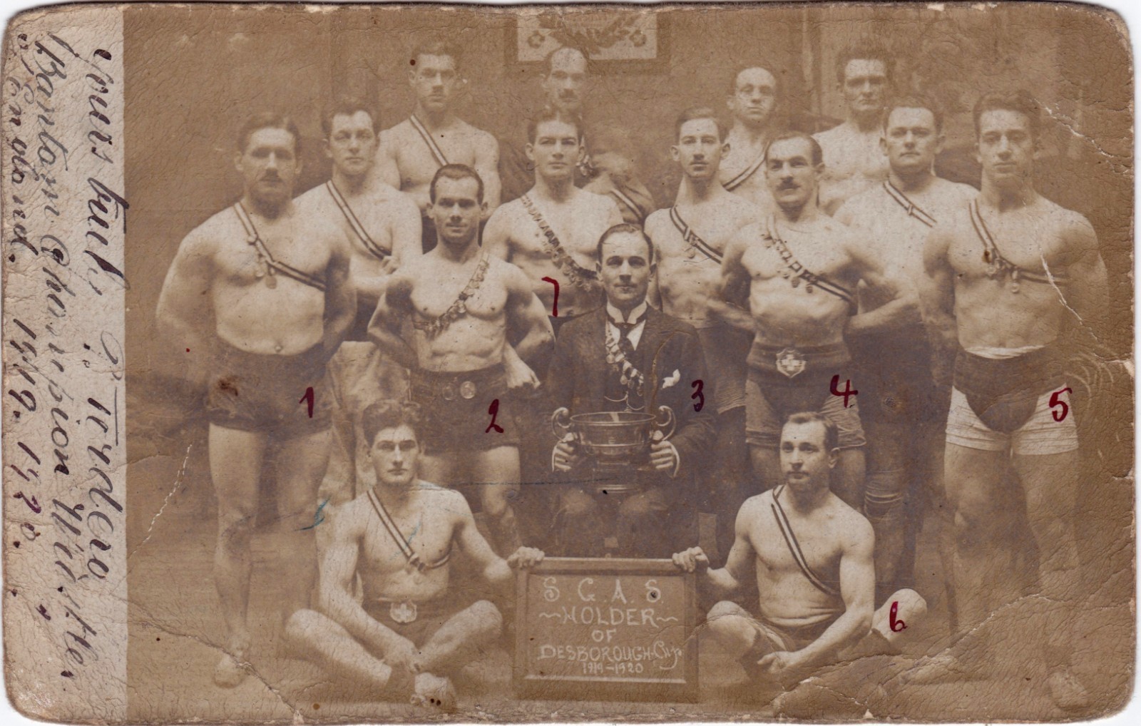 Gay Interest Handsome Champion Wrestlers in Briefs 1919 Real Photo Postcard