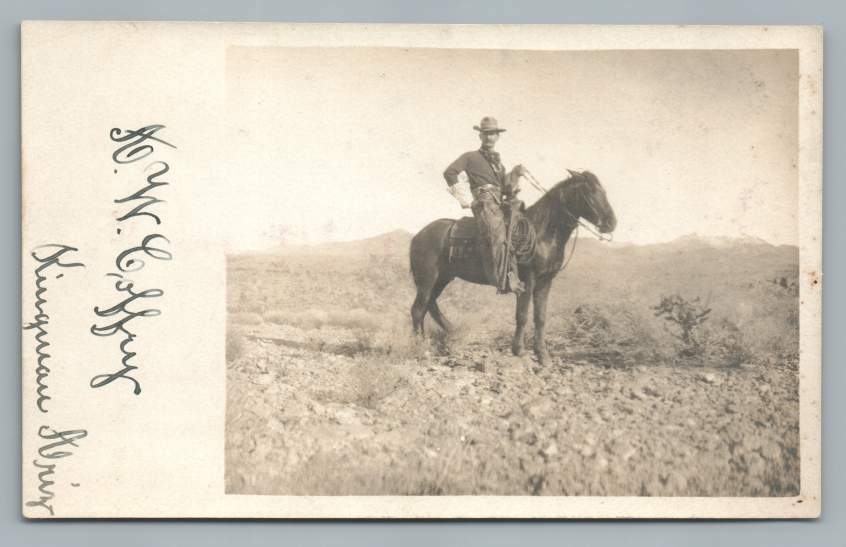Kingman Arizona AW Coffey Cowboy Photo Frontier Horse Riding Pistol Real Photo Postcard