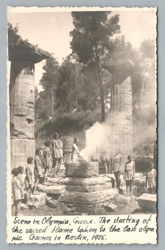 Olympia Greece Flame Lighting Berlin Olympics Riefenstahl 1936 Real Photo Postcard