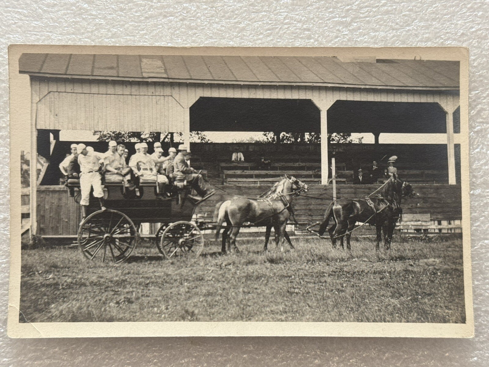 Baseball Team Pulled By Horse Drawn Wagon 1910 Real Photo Postcard