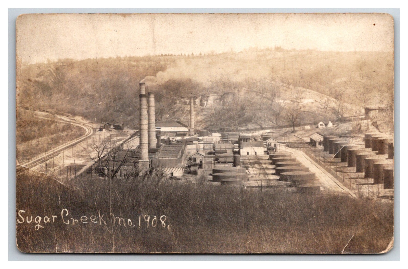 Sugar Creek Missouri Birdseye of Standard Oil Refinery Real Photo Postcard