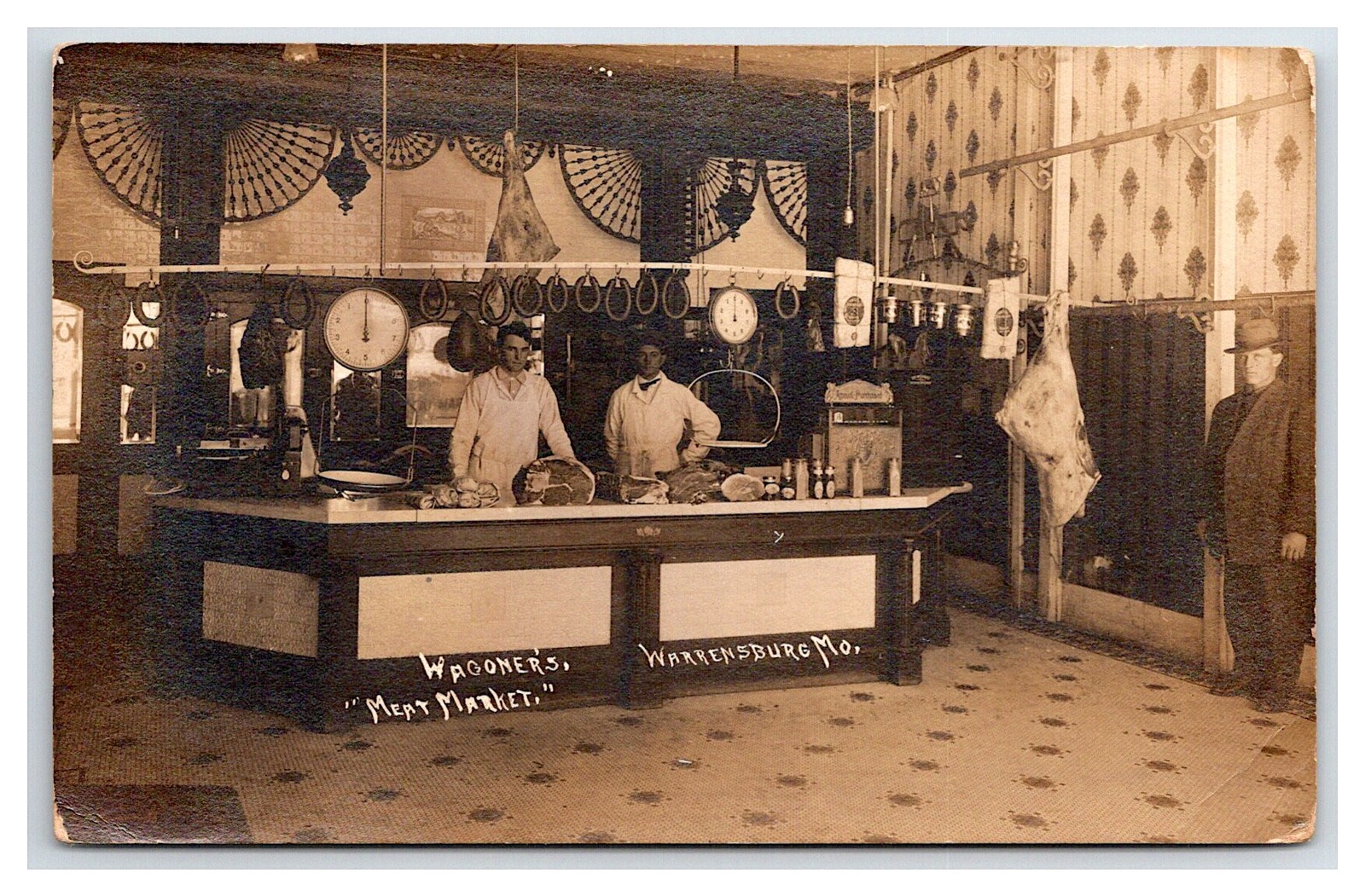 Warrensburg Missouri Wagoner's Butcher Shop Interior Occupational Real Photo Postcard