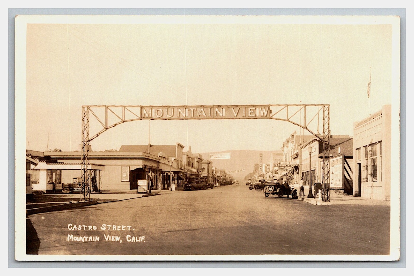 Mountain View California Castro Street Gas Station Signage 1910 Real Photo Postcard
