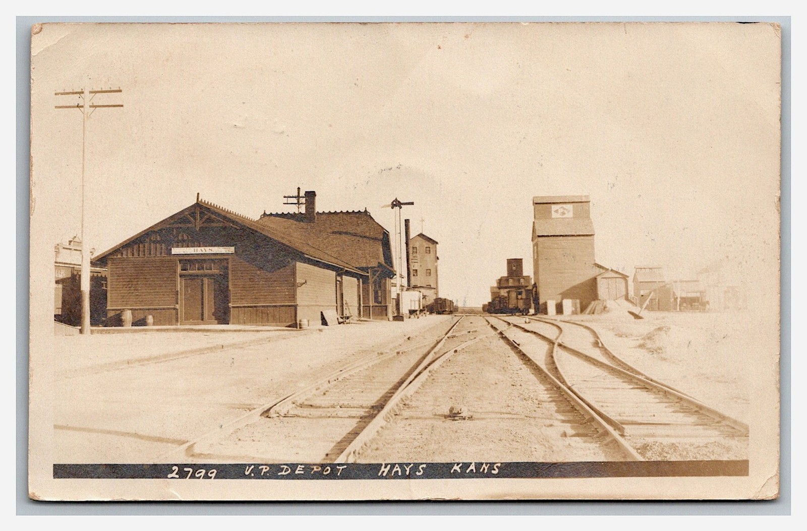 Hays Kansas Union Pacific Railroad Depot And Elevator Real Photo Postcard