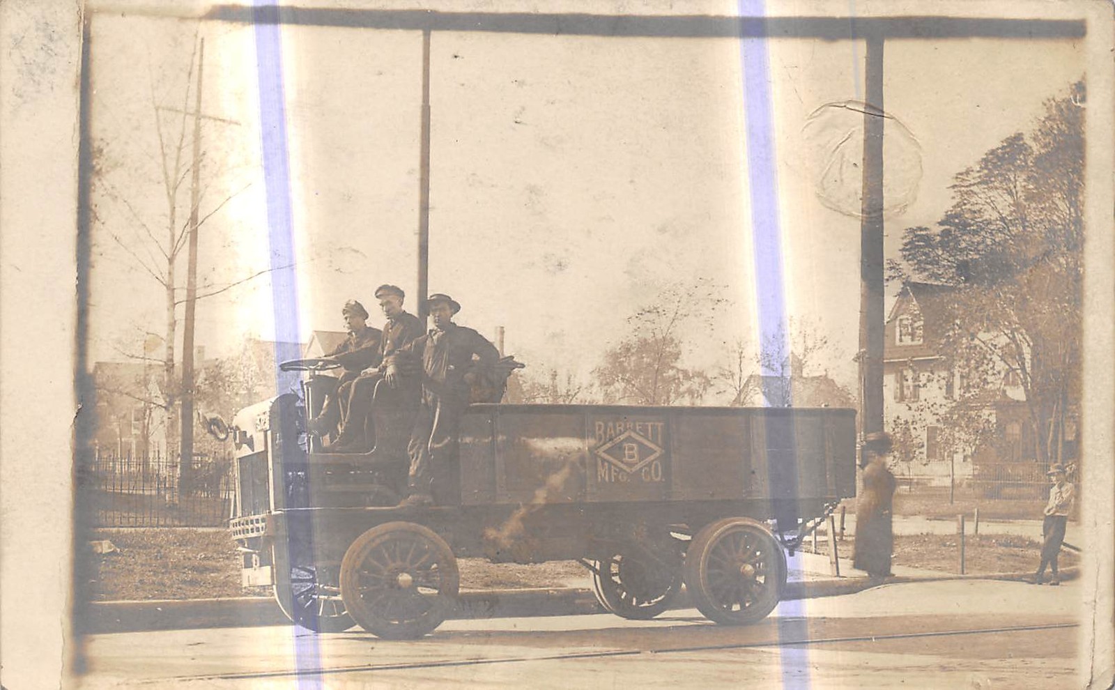 Hamilton Ohio Barrett Manufacturing Company Advertising Truck With Men Real Photo Postcard