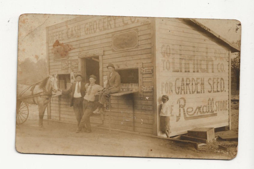 Bainbridge Georgia The Diffee Cash Grocery with 3 Identified Men and Signs Real Photo Postcard