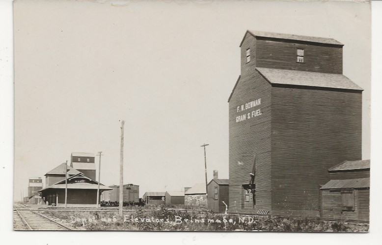 Brinsmade North Dakota Railroad Station Depot Bowman Elevator Real Photo Postcard