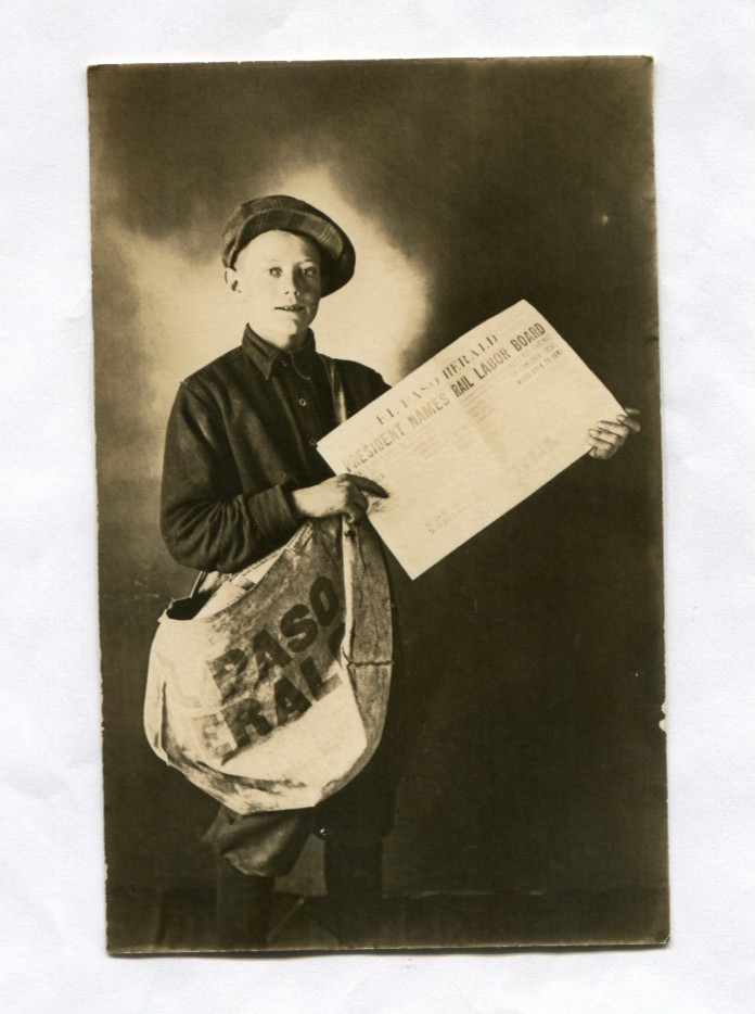 El Paso Paperboy With El Paso Herald Paper 1920 Real Photo Postcard
