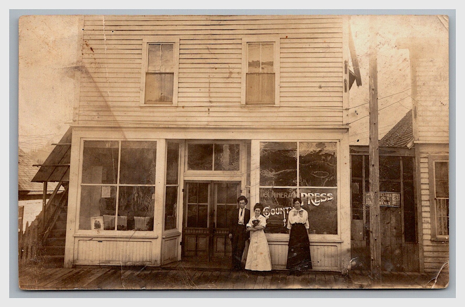 Superior Montana Newspaper Storefront Mineral County Press Street View Real Photo Postcard