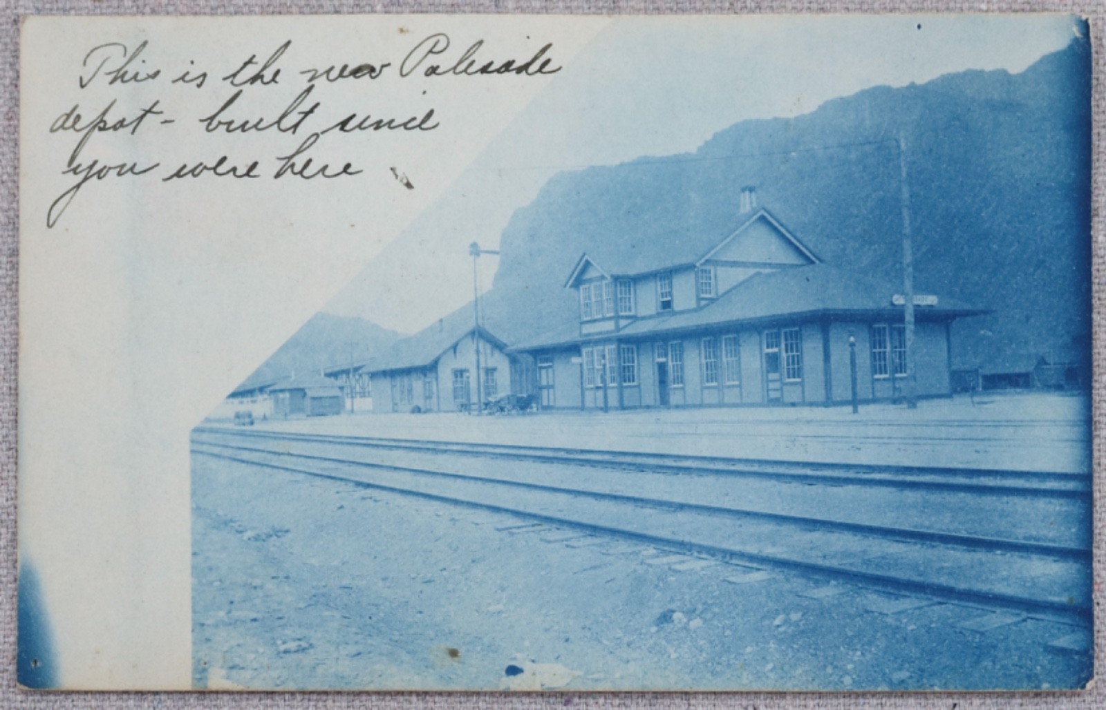 Palisade Nevada Train Depot Station 1908 Cyanotype Real Photo Postcard