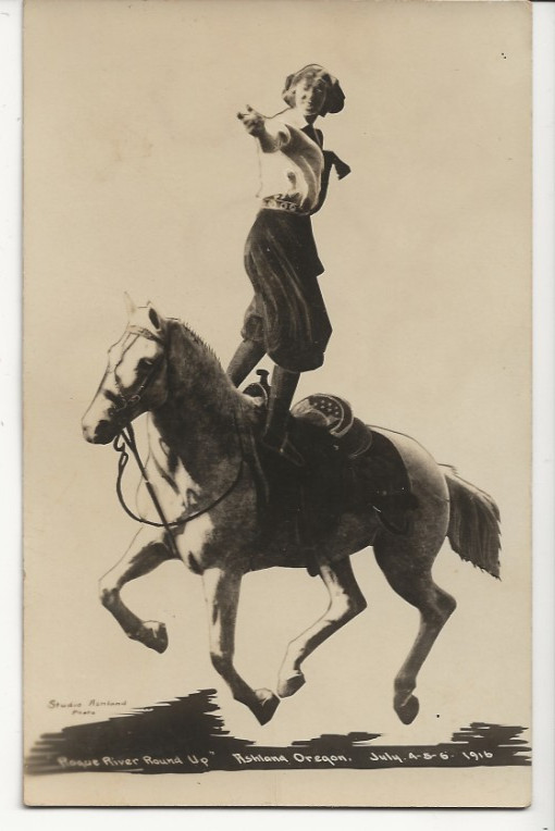Ashland Oregon Rogue River Round Up Cowgirl Horse Wild Ride July 1916 Real Photo Postcard