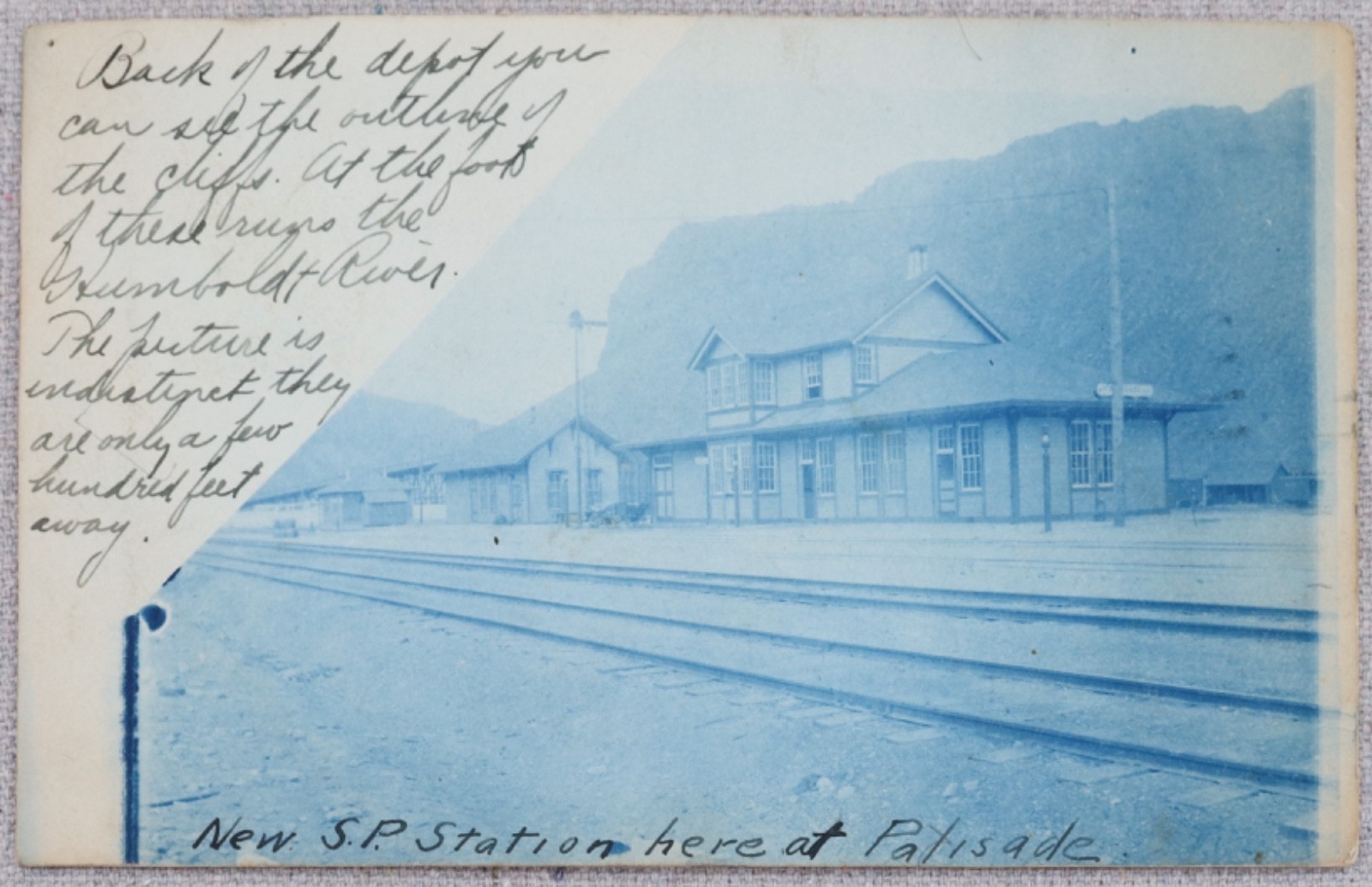 Palisade Nevada S.P Train Station Depot 1908 Cyanotype Real Photo Postcard