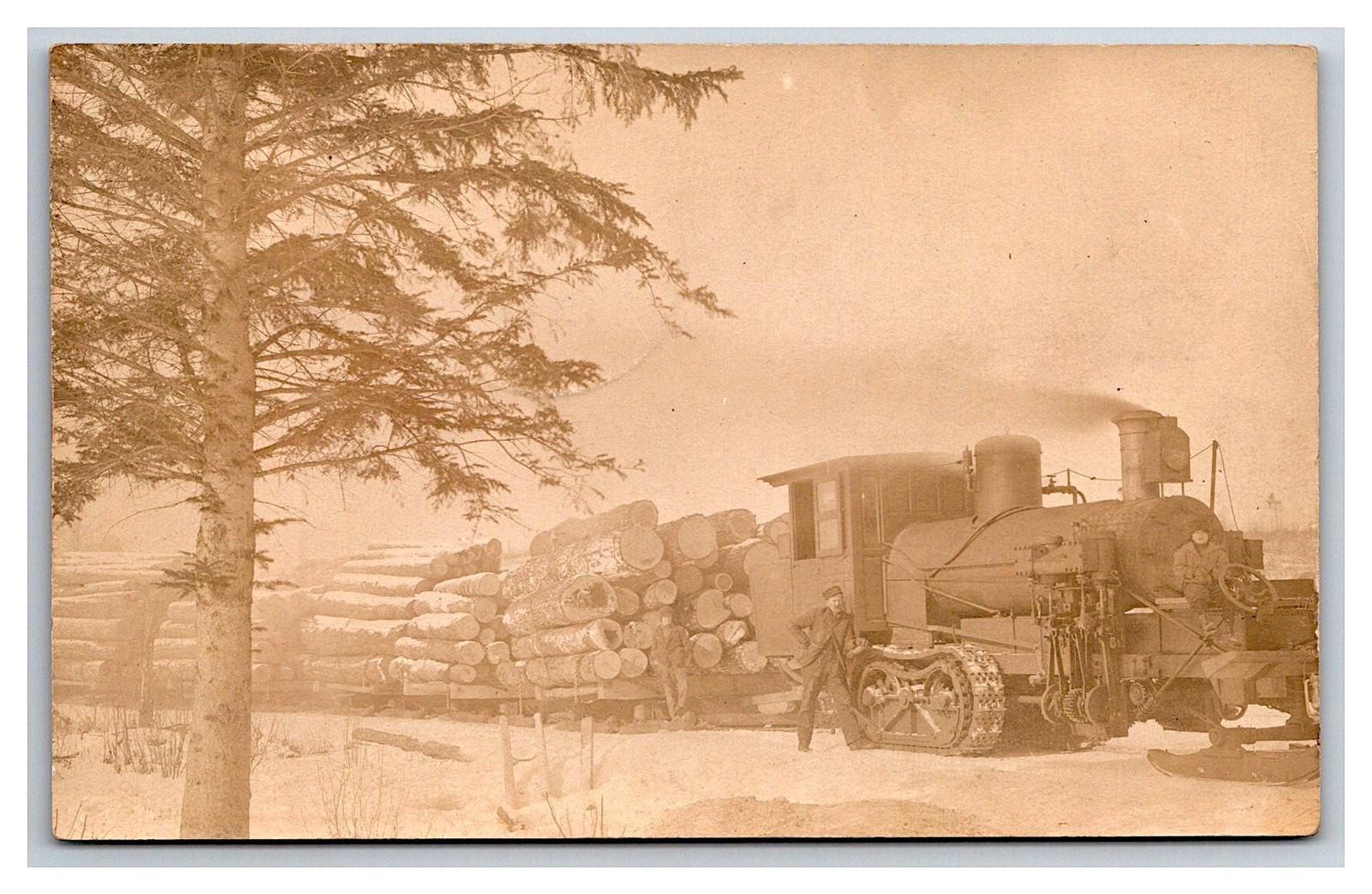 Boscobel Wisconsin Kellogg Lumber Railroad Lombard Steam Hauler Logging Train Real Photo Postcard