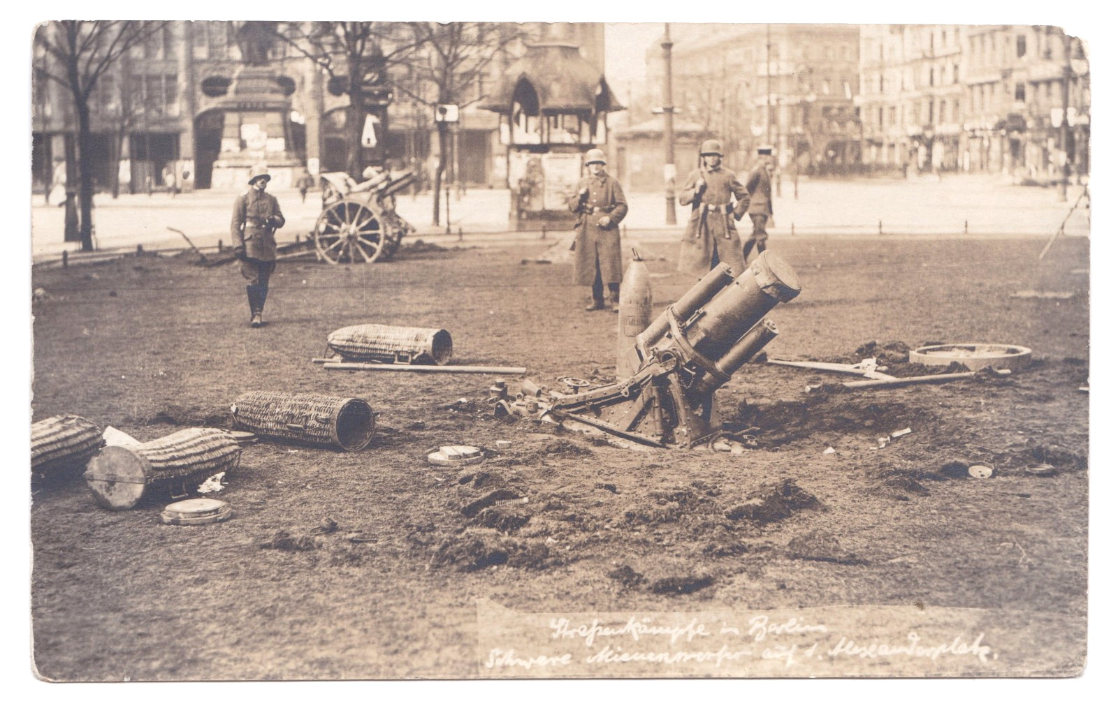 Alexanderplatz Berlin Spartacist Uprising Freikorps Heavy Mortar 1919 Real Photo Postcard