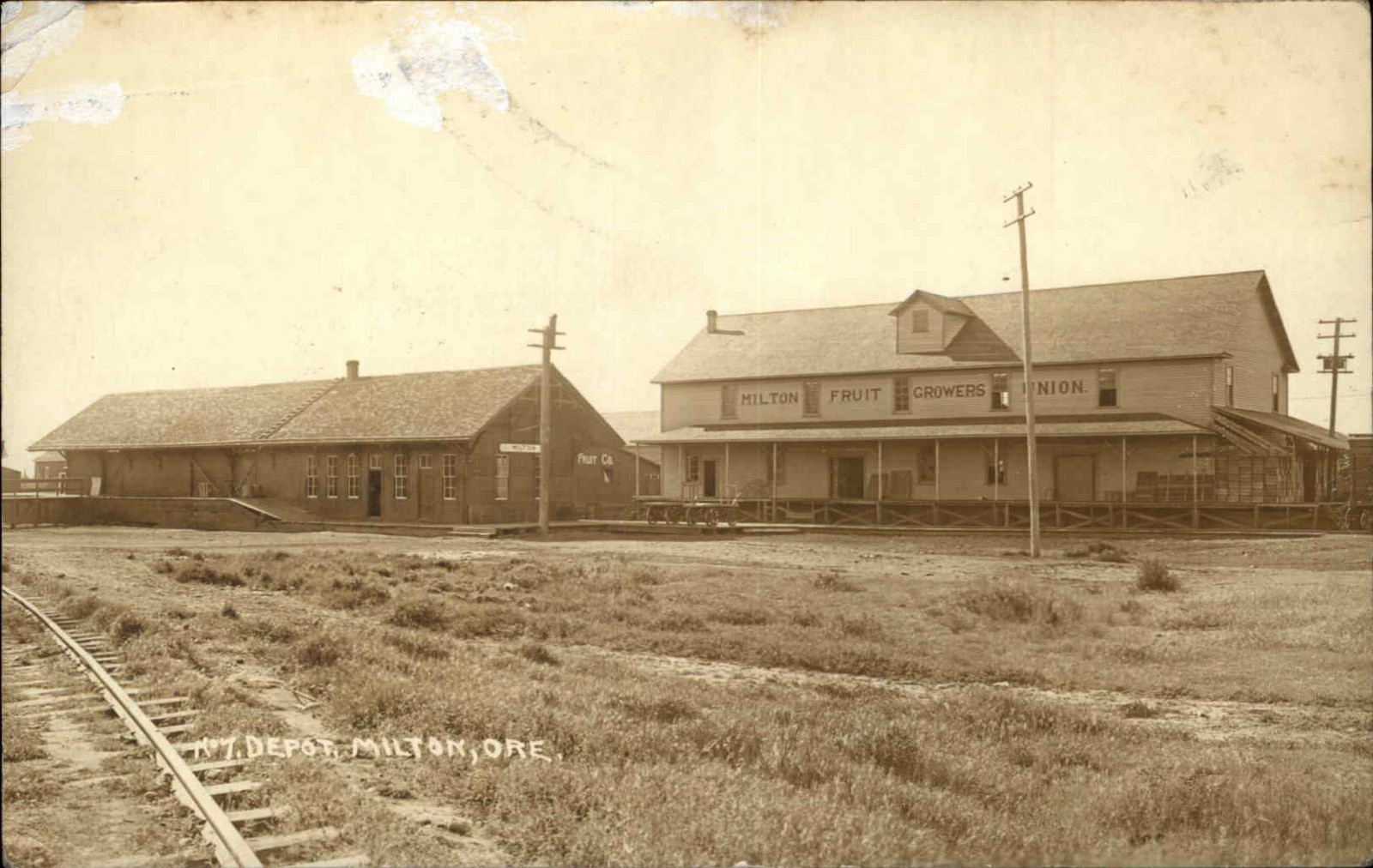 Milton Oregon Train Depot Railroad Station Real Photo Postcard