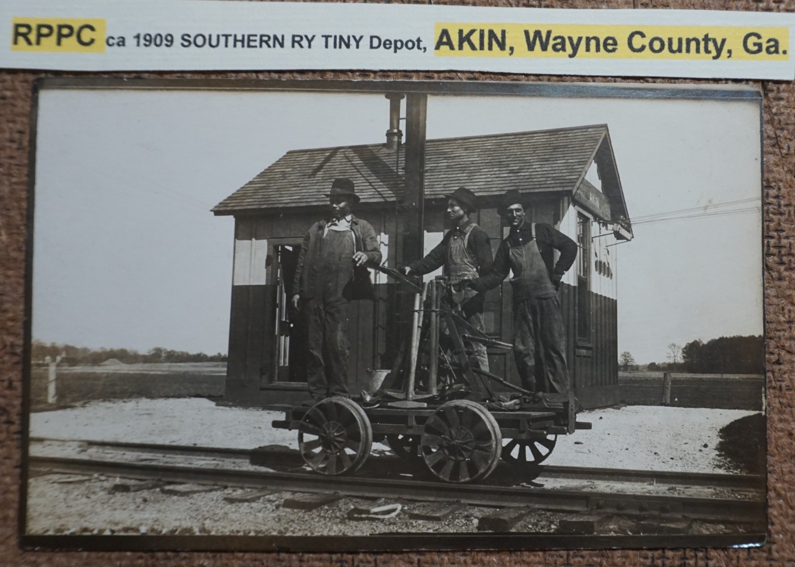 Akin Wayne County Georgia Southern Railway Tiny Depot 1909 Real Photo Postcard