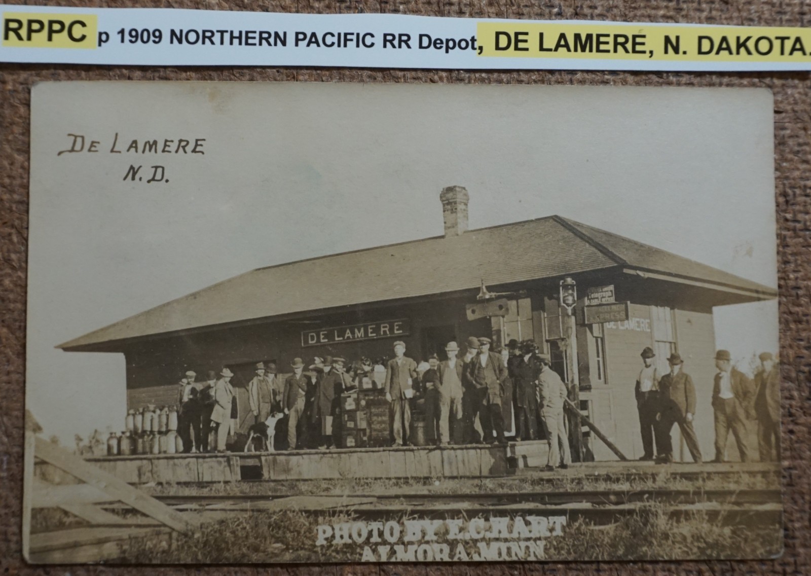 De Lamere North Dakota Northern Pacific Railroad Depot 1909 Real Photo Postcard