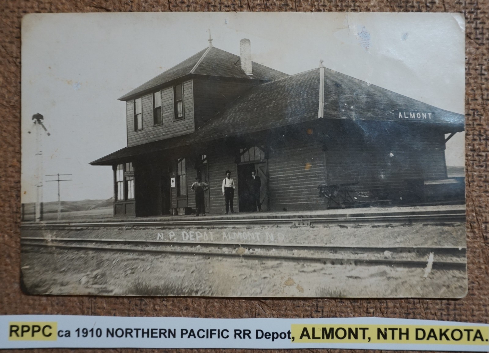Almont North Dakota Northern Pacific Railroad Depot 1910 Real Photo Postcard