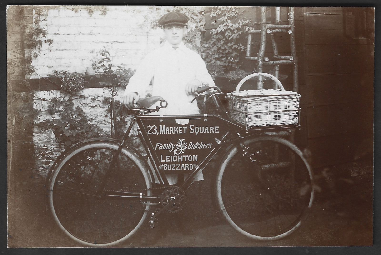 Leighton Buzzard Delivery Boy With His Butchers Bicycle 1910 Real Photo Postcard