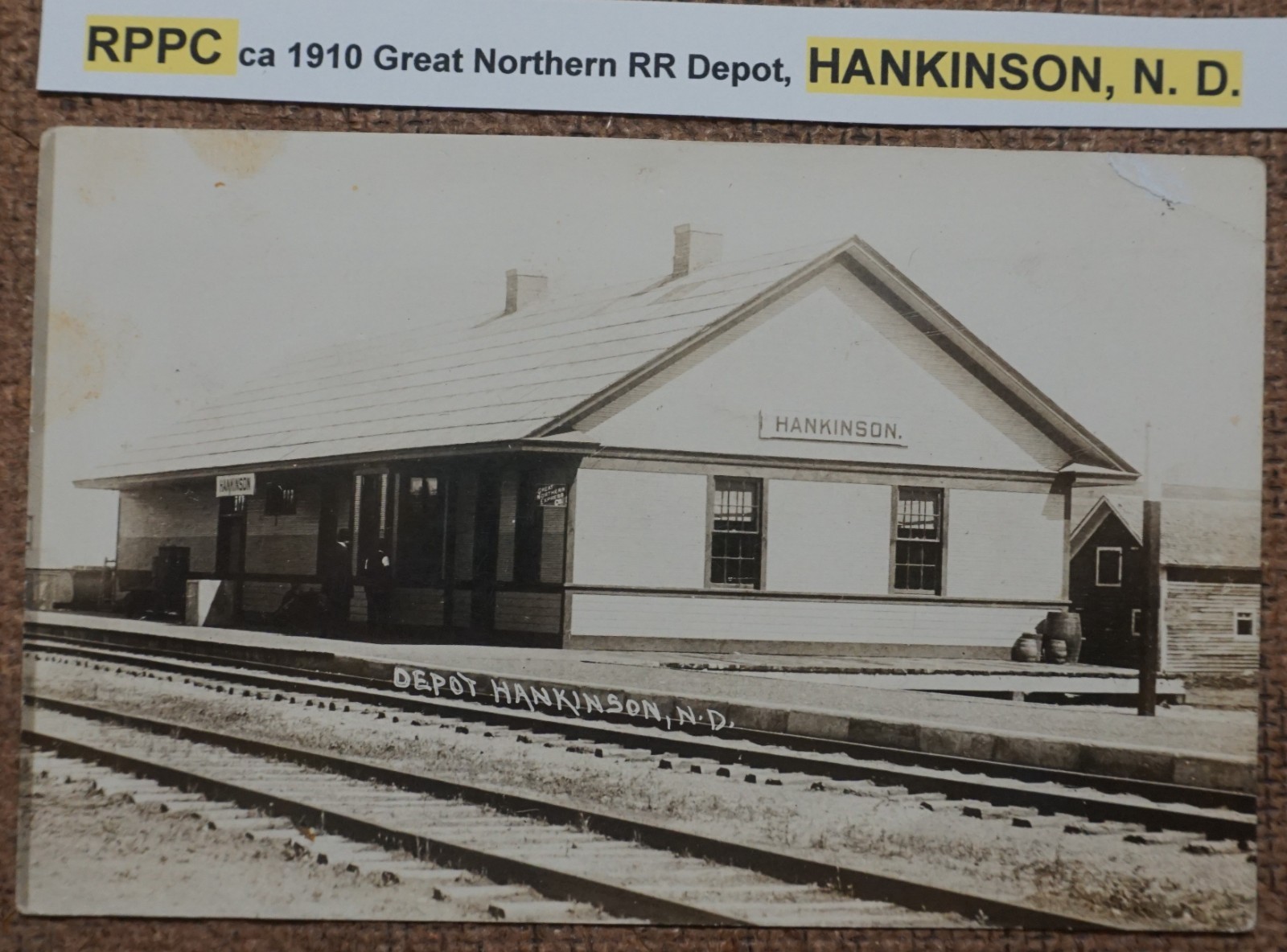 Hankinson North Dakota Great Northern Railroad Depot 1910 Real Photo Postcard