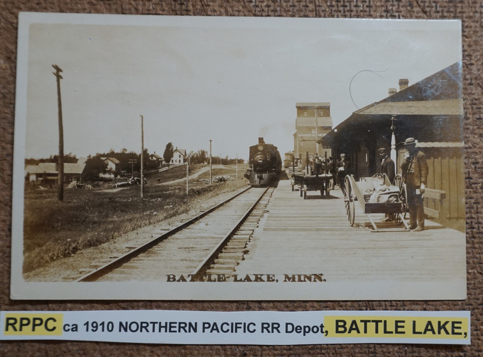 Battle Lake Minnesota Northern Pacific Railroad Depot 1910 Real Photo Postcard
