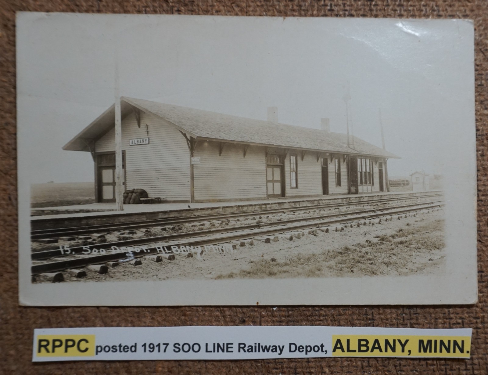 Albany Minnesota Soo Line Railway Depot 1917 Real Photo Postcard