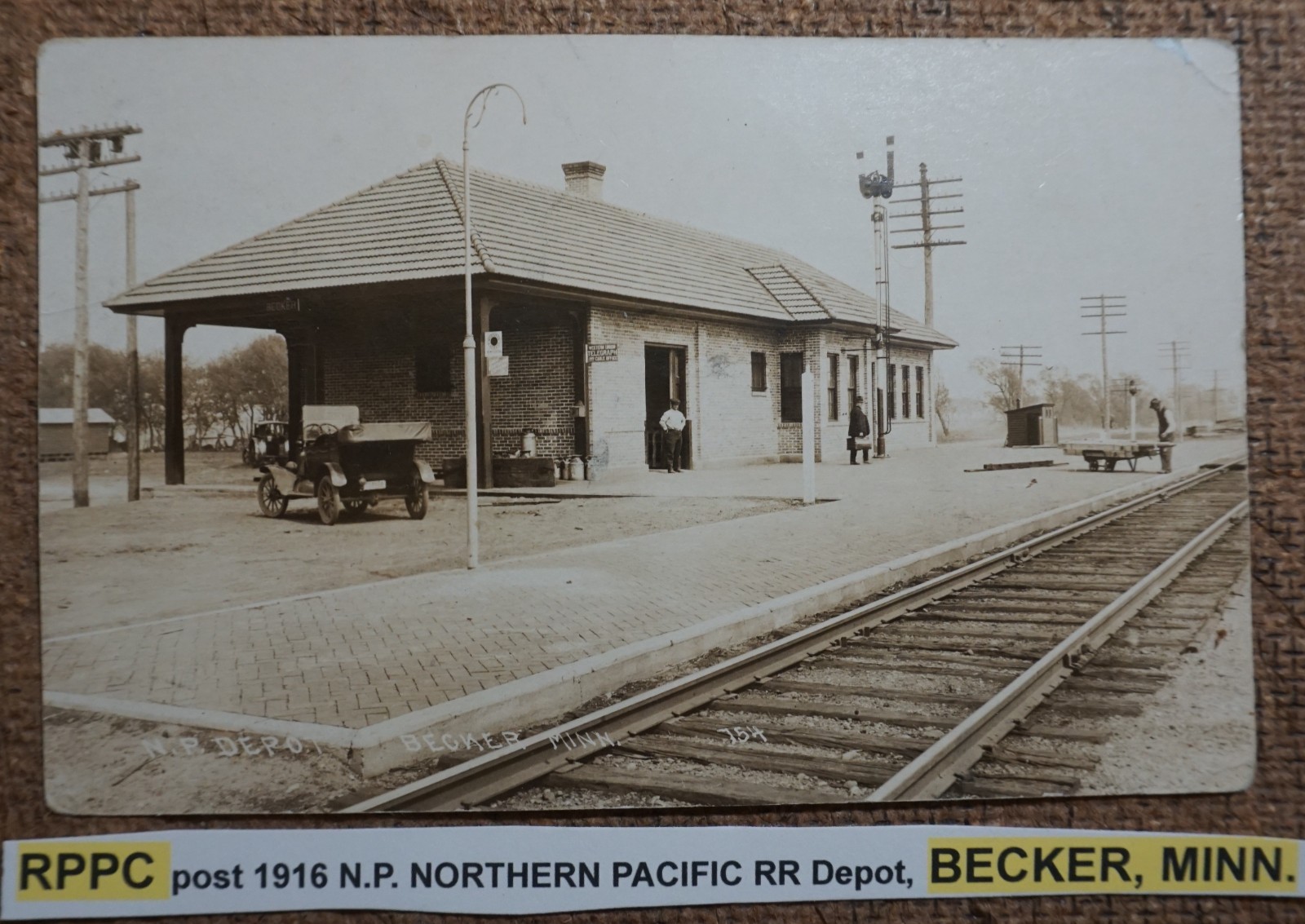 Becker Minnesota Northern Pacific Railroad Depot 1916 Real Photo Postcard