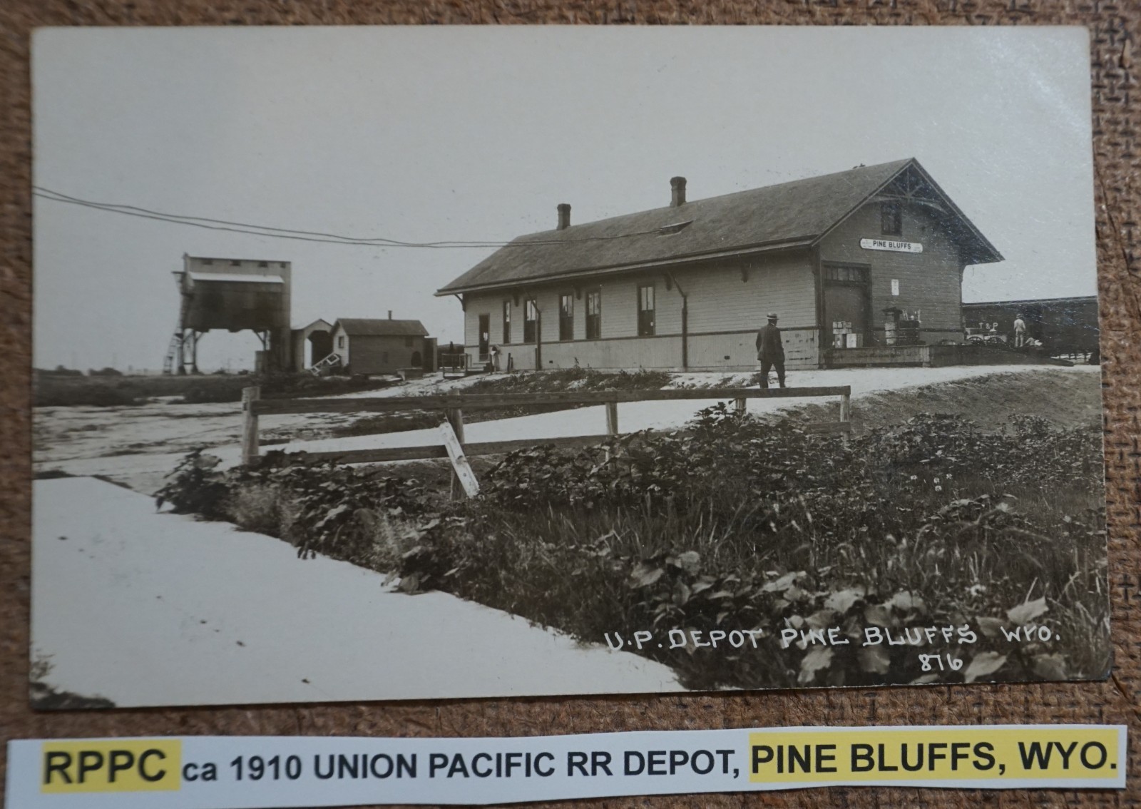 Pine Bluffs Wyoming Union Pacific Railroad Depot 1910 Real Photo Postcard